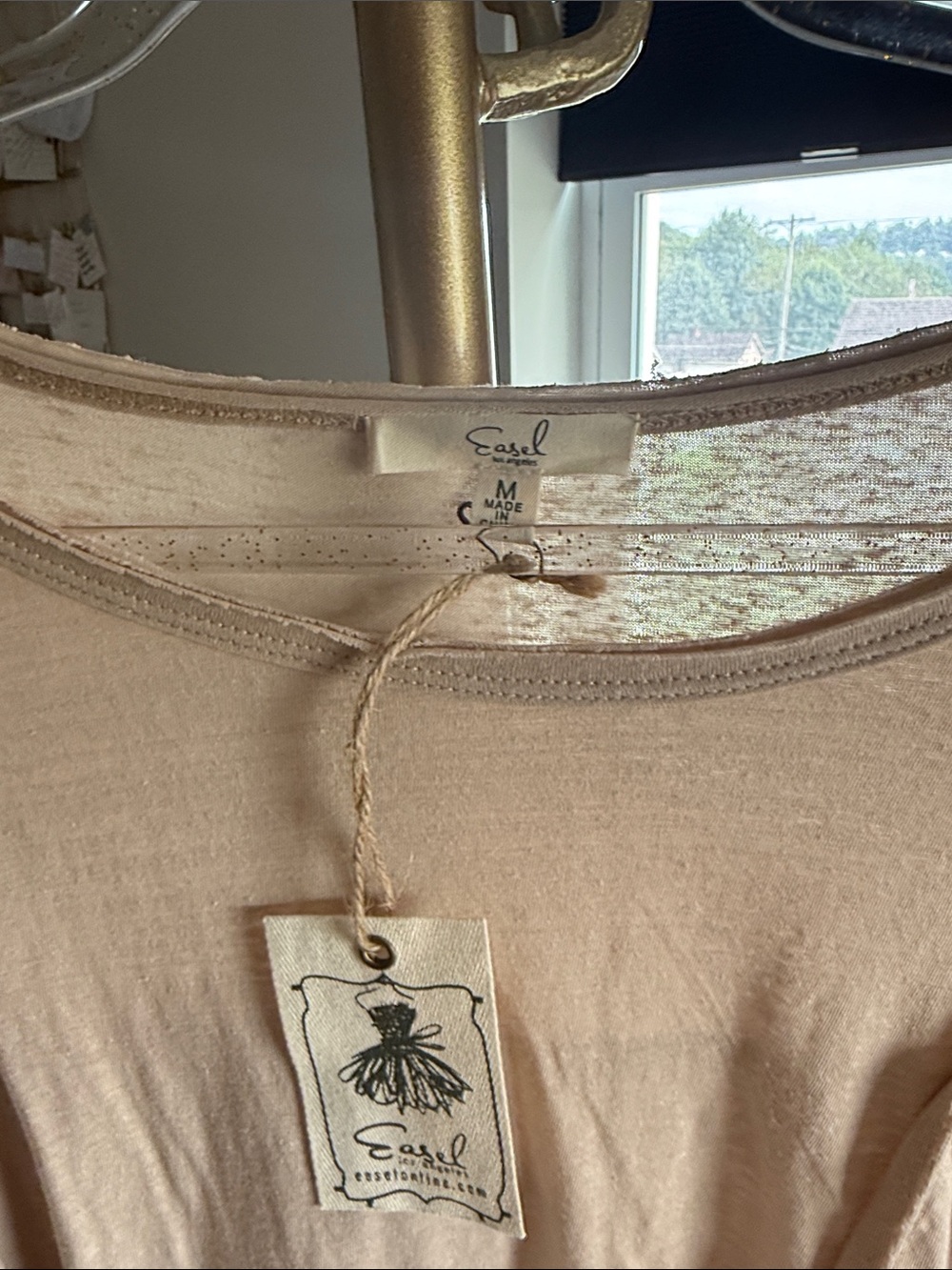 New easel Women's Long Sleeve Peasant Top — Beige medium oversized - Picture 3 of 6